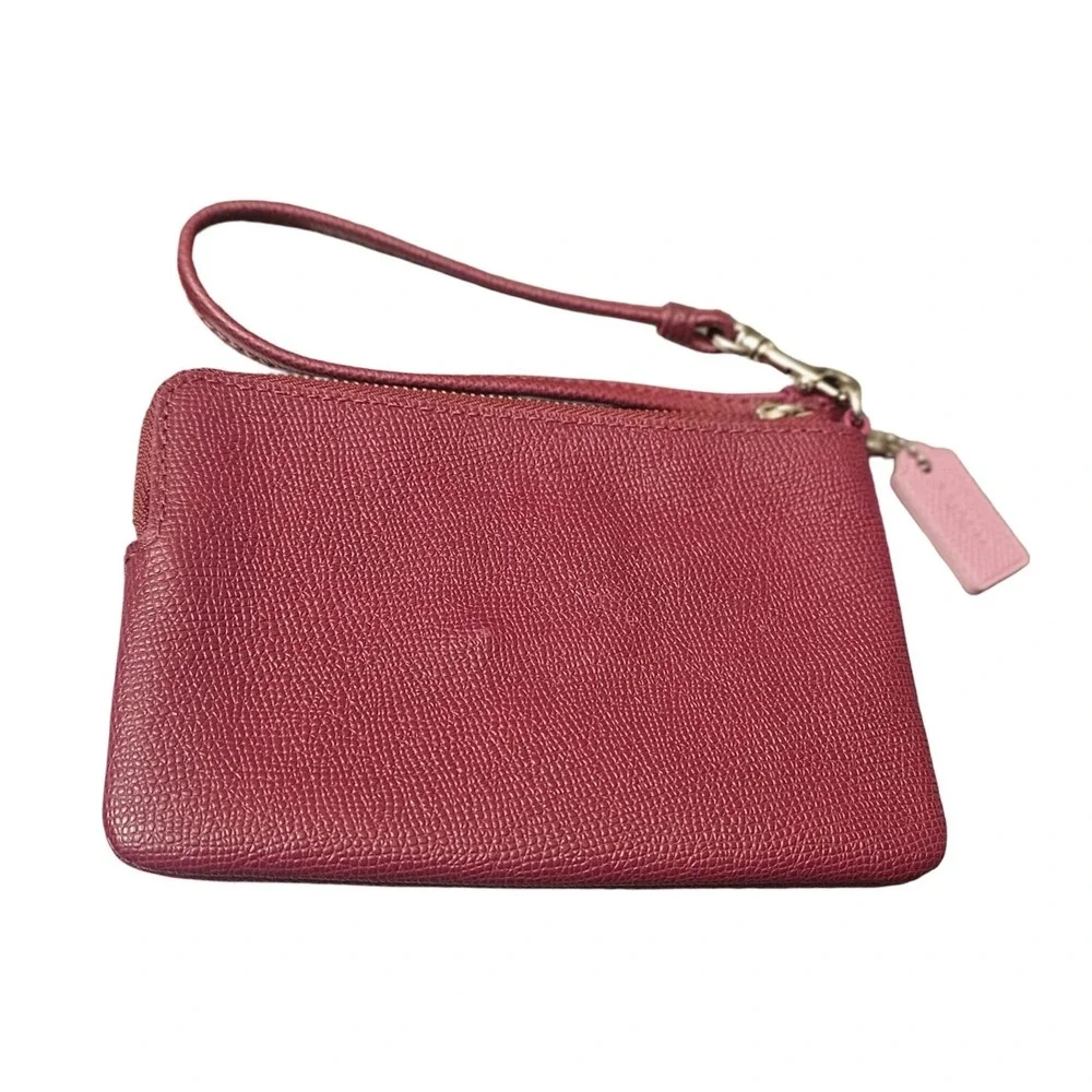 Coach‎ Corner Zip Wristlet Crossgrain Leather Colorblock Berry Pink 6643